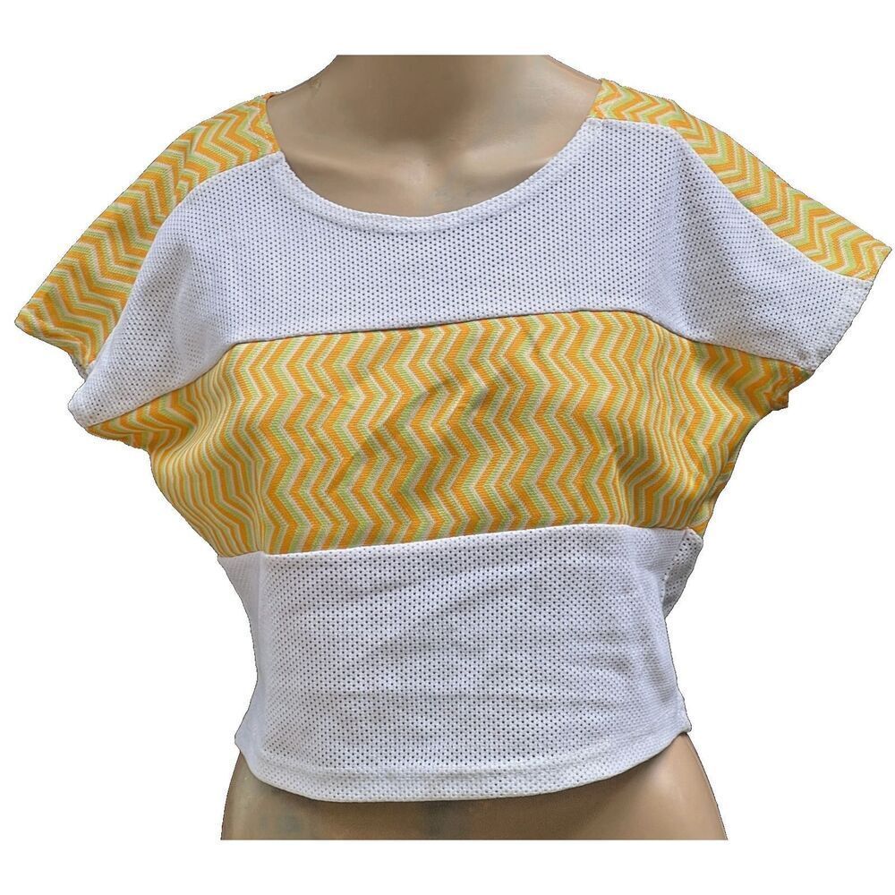 Fahion Plate Vintage 60s Yellow Chevron Size L Mesh Crop Top